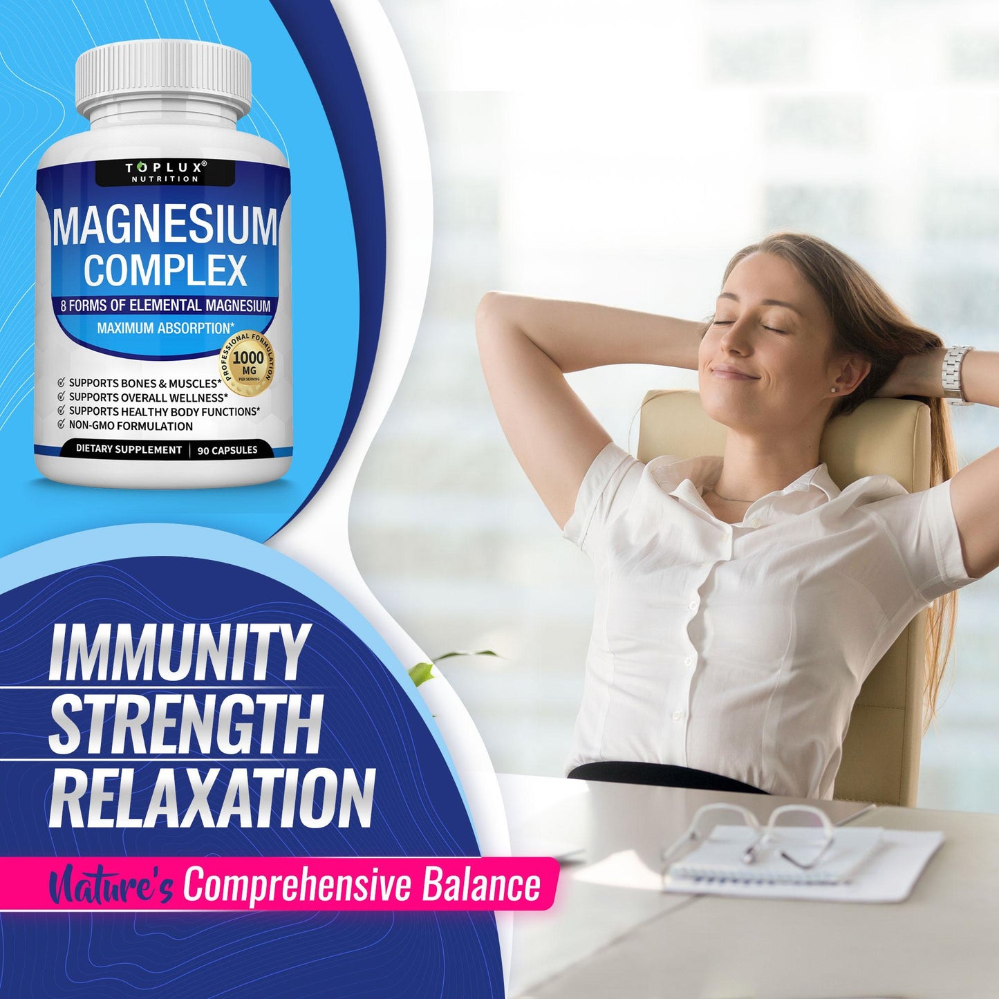 Premium Supplement 8 Forms of Elemental Magnesium 1000MG Lactate Calcium Iron Magnesium Complex Capsules for Health