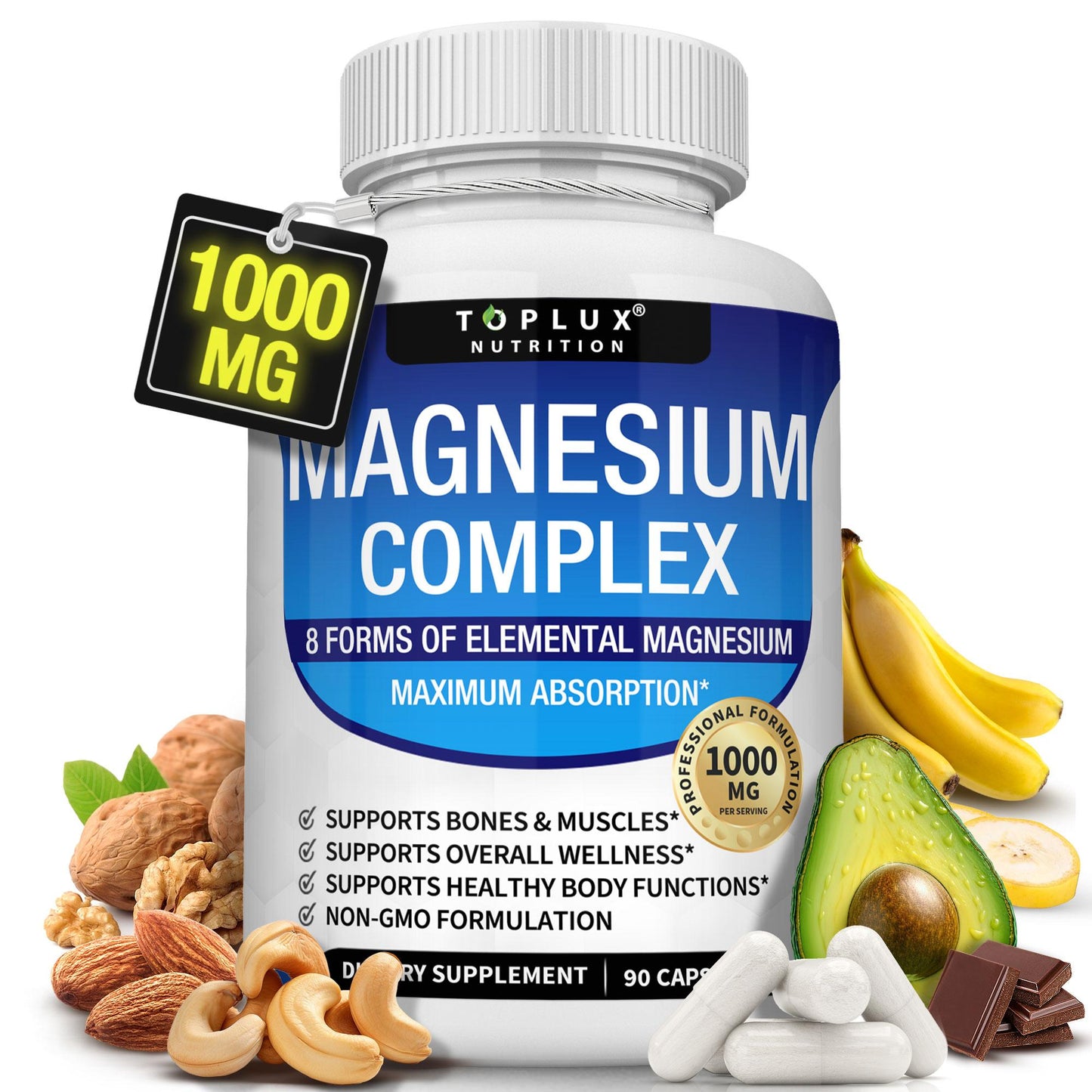 Premium Supplement 8 Forms of Elemental Magnesium 1000MG Lactate Calcium Iron Magnesium Complex Capsules for Health