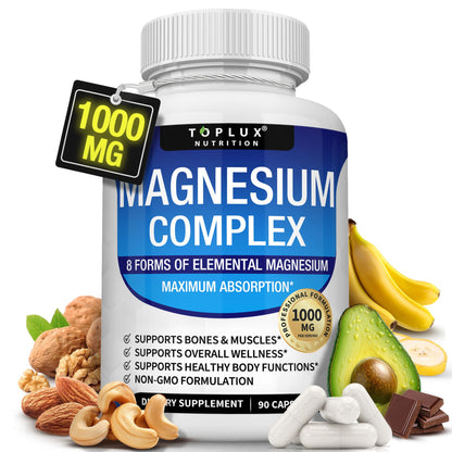 Premium Supplement 8 Forms of Elemental Magnesium 1000MG Lactate Calcium Iron Magnesium Complex Capsules for Health