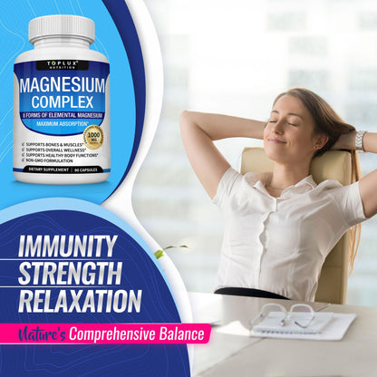 Premium Supplement 8 Forms of Elemental Magnesium 1000MG Lactate Calcium Iron Magnesium Complex Capsules for Health